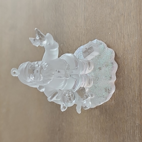 Frosted Acrylic Santa Ornament with Puppy & Bird – 3" Christmas Decoration - Picture 3 of 8
